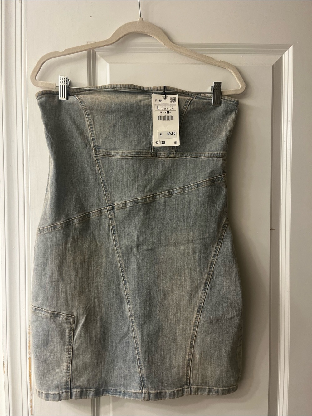 Zara Strapless Light Wash Denim Mini Dress